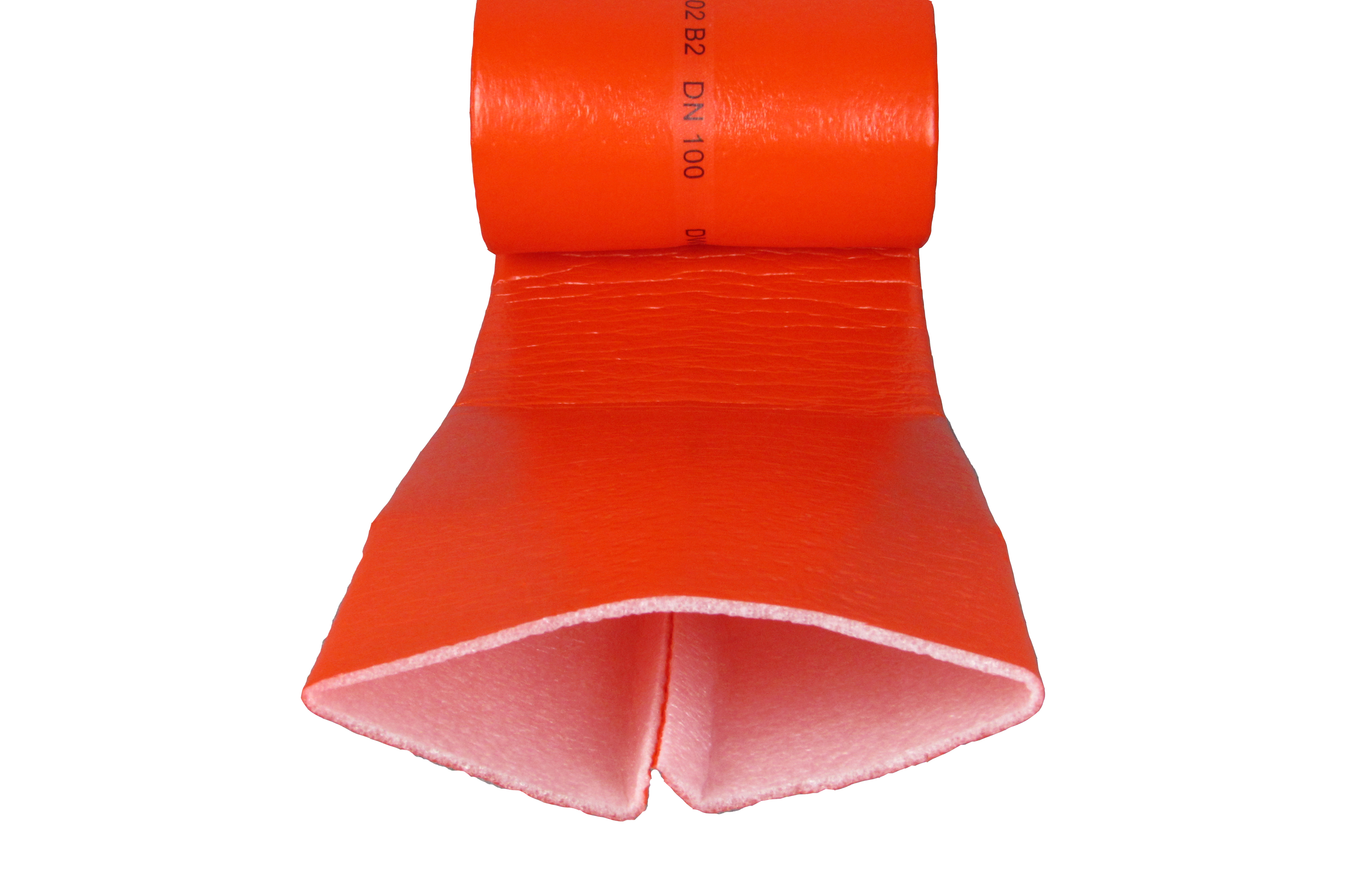 aufgerolle Abwasserhülse in Rot